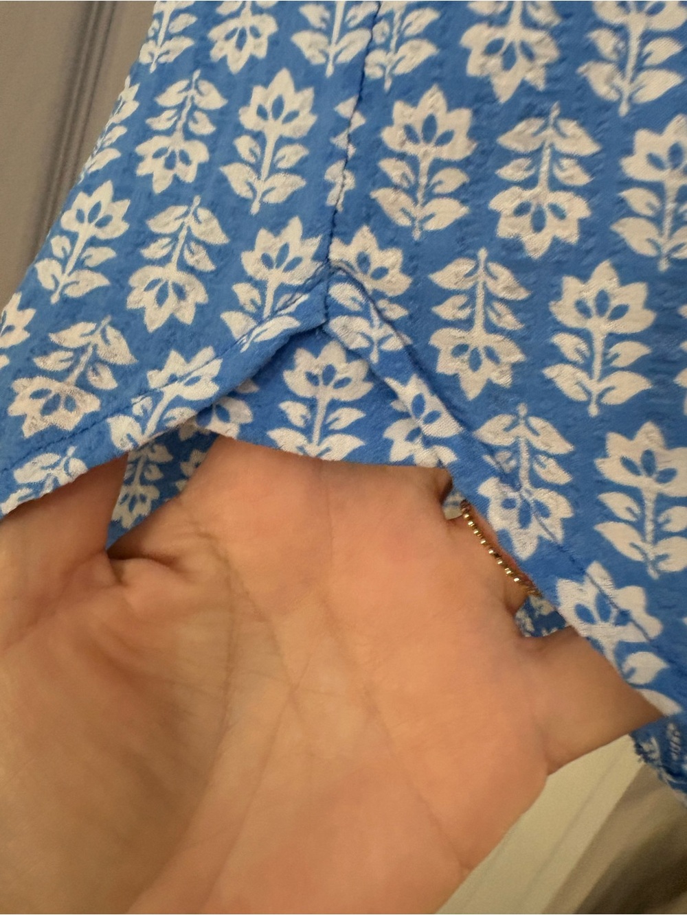 Draper James Blue & White Smocked Flutter-Sleeve Blouse - Picture 3 of 10